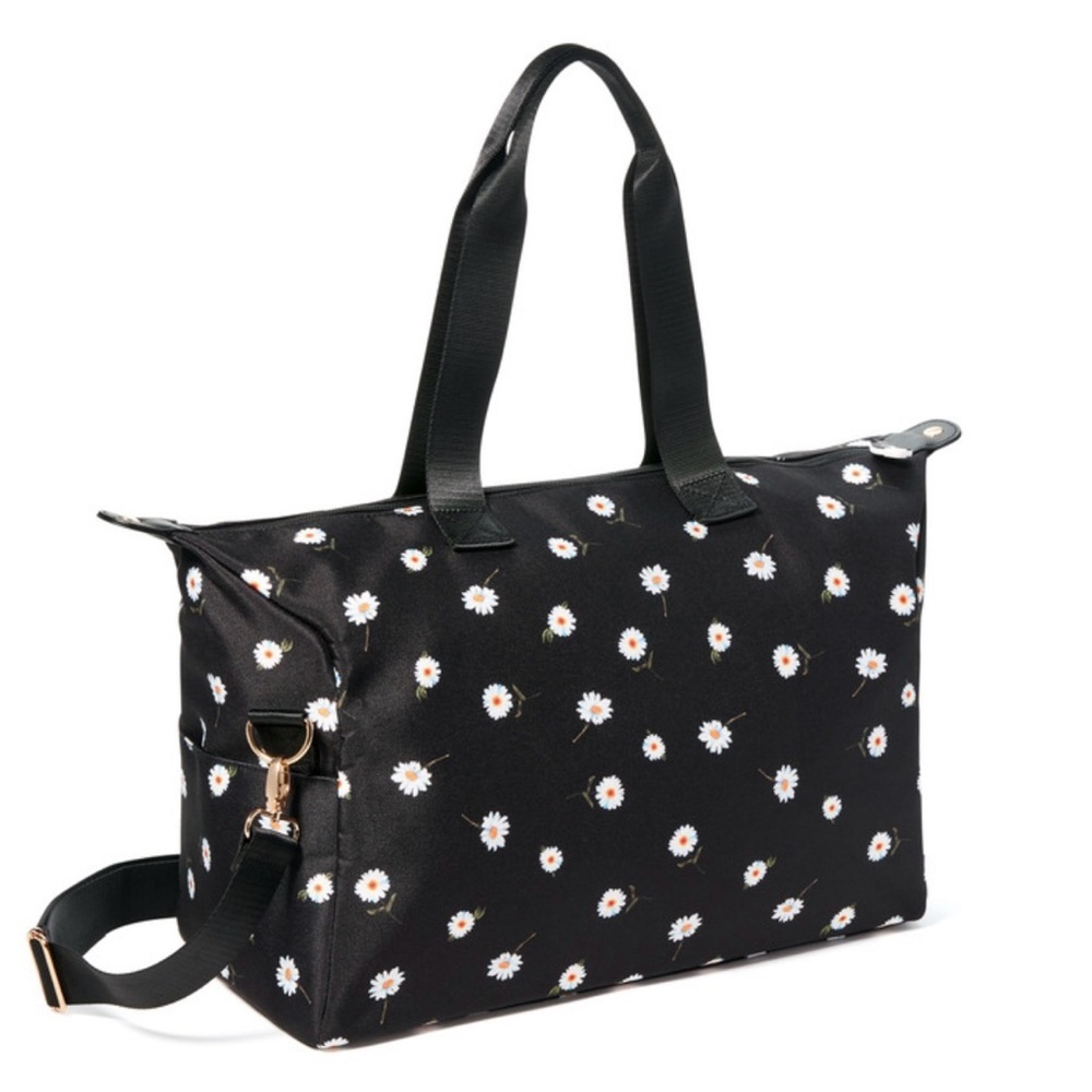 Alice + Olivia Fabfitfun Duffel Bag Black Daisy Floral Weekender Shoulder Straps